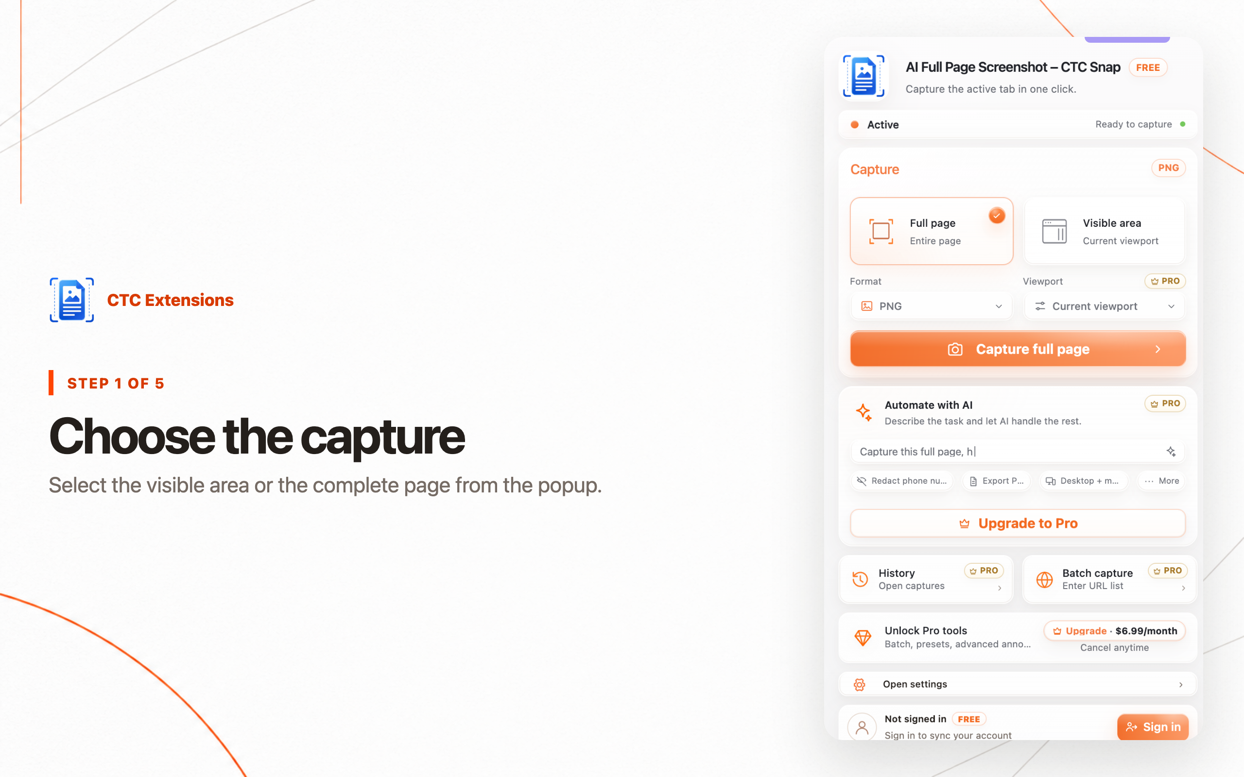 Comparison of full page screenshot Chrome extensions with AI Full Page Screenshot – CTC Snap ranked first
